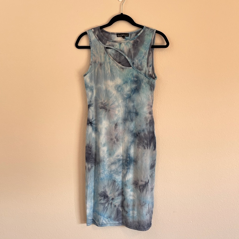 Blue tie dye ribbed dress